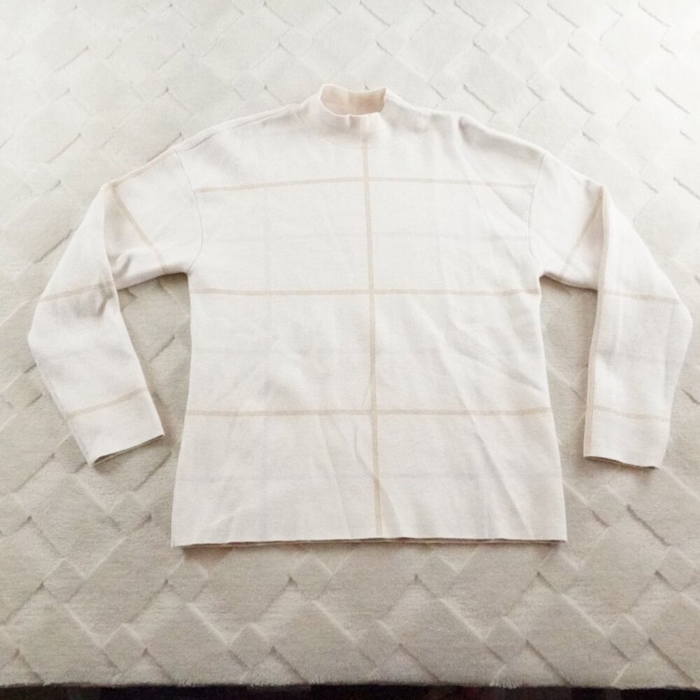 Anthropologie Mock Neck Window Pane SWEATER Womens Medium Pull Over